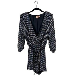 Shop 17 Sequins Faux Wrap 3/4 Sleeve Romper Shorts Tie Belt Size L